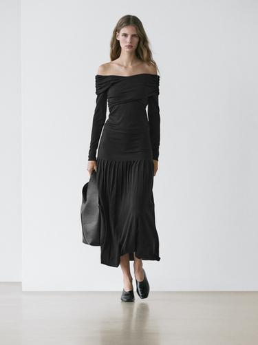 Zara Off-the-shoulder lyocell and wool blend top - Black