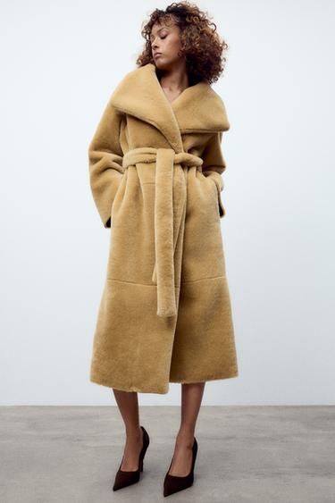 ZW COLLECTION BELTED FAUX FUR COAT - Beige by Zara