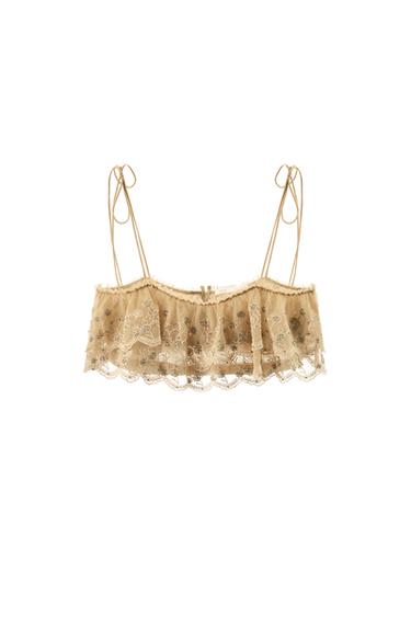 TOP TIRANTES VOLANTES BORDADOS - Beige de Zara