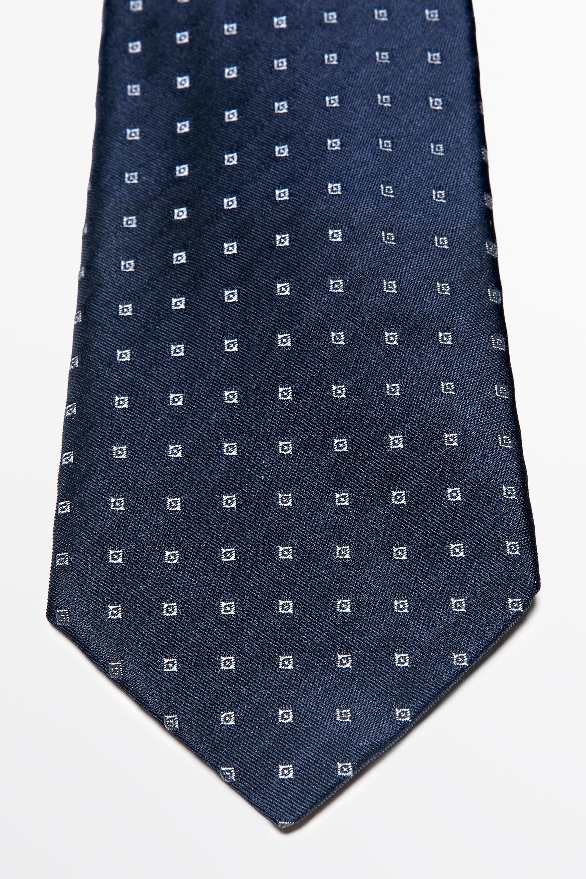 100% silk geometric print tie — Navy blue