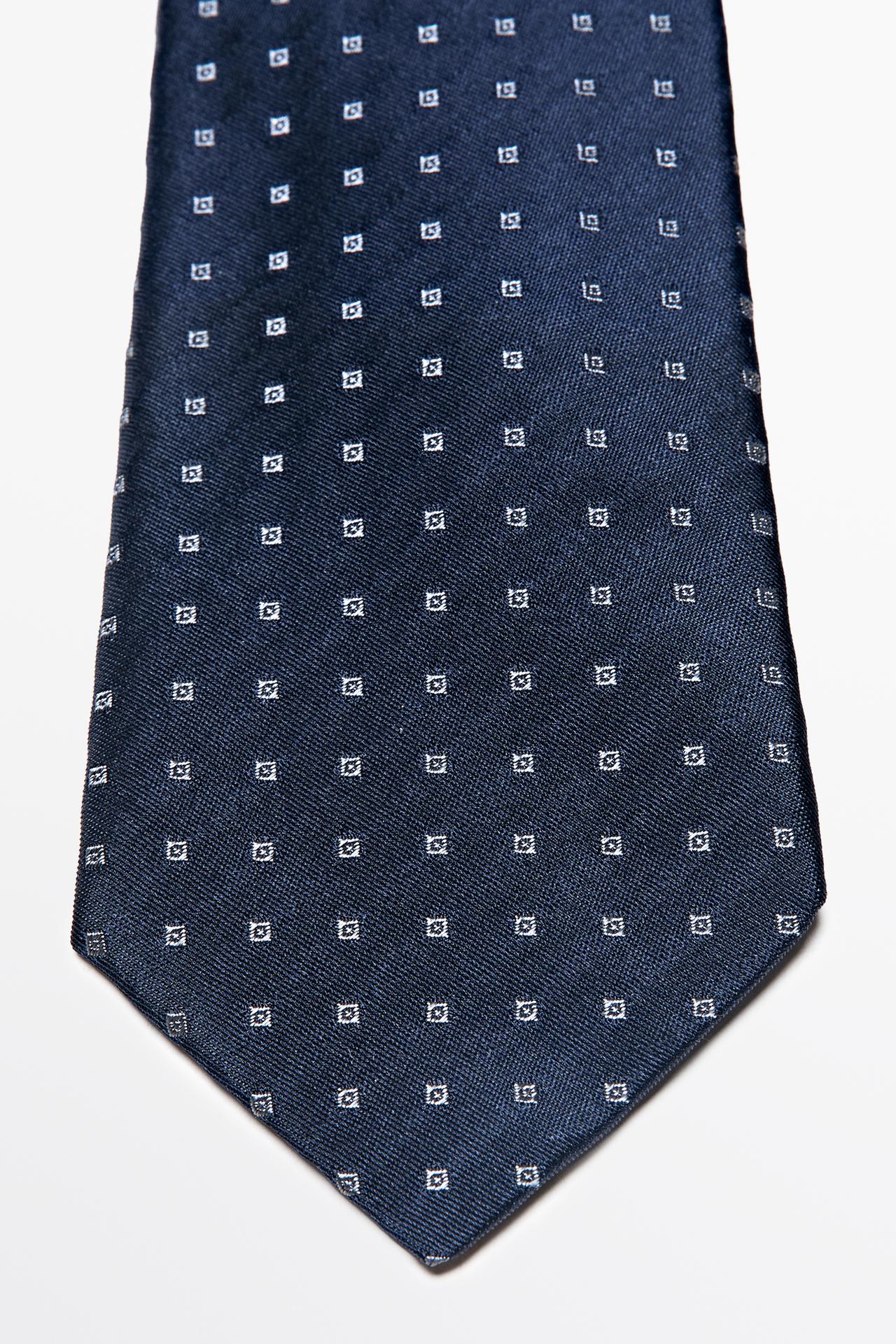 100% silk geometric print tie — Navy blue
