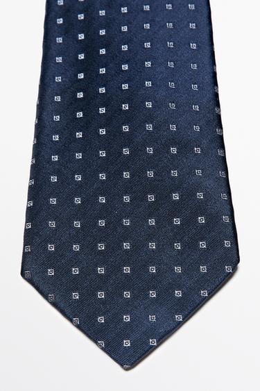 100% silk geometric print tie — Navy blue 2