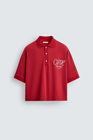EMBROIDERED TEXT POLO SHIRT - Red by Zara - Image 6