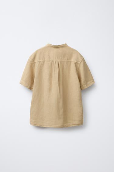 COTTON LINEN STAND COLLAR SHIRT - Sand by Zara - Image 1