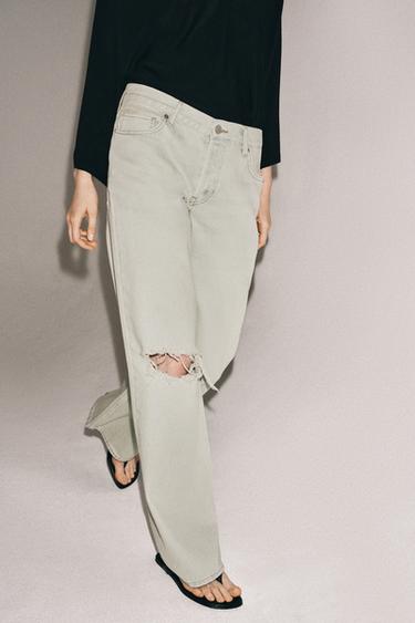 ZW COLLECTION LOW-RISE RELAXED-FIT RIPPED JEANS - Light blue by Zara
