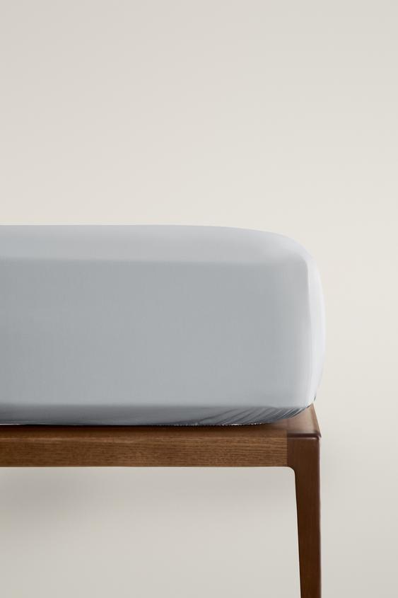300 THREAD COUNT PERCALE COTTON FITTED SHEET | 30 CM DEPTH - Blue by Zara - Image 0