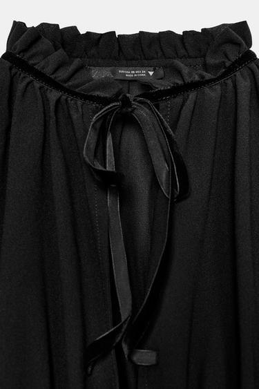 GEORGETTE BLOUSE WITH VELVET TIES - Black by Zara - Image 6