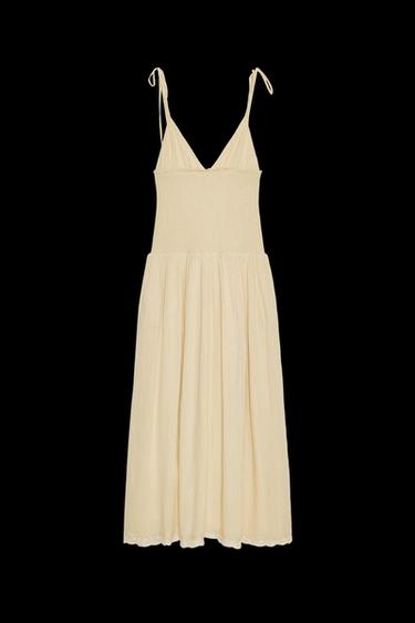Zara COMBINATION HONEYCOMB MIDI DRESS - Beige - Image 0