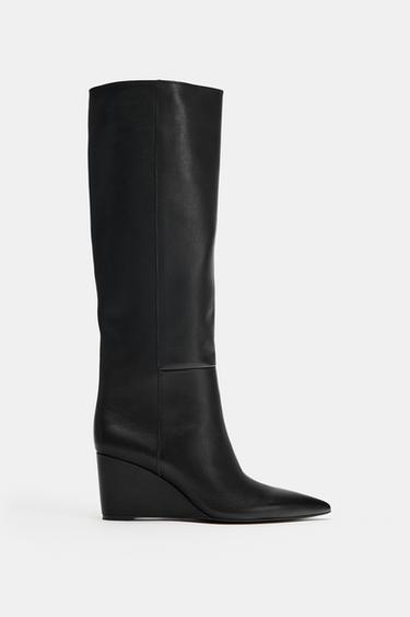 BOTA CUÑA PIEL - Negro de Zara