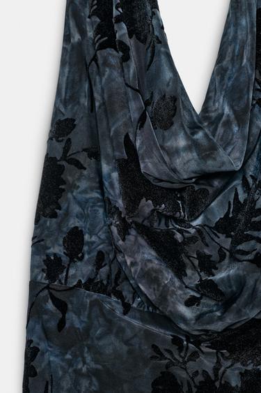 ROBE HALTER FLOQUÉE - Bleu de Zara - Image 6