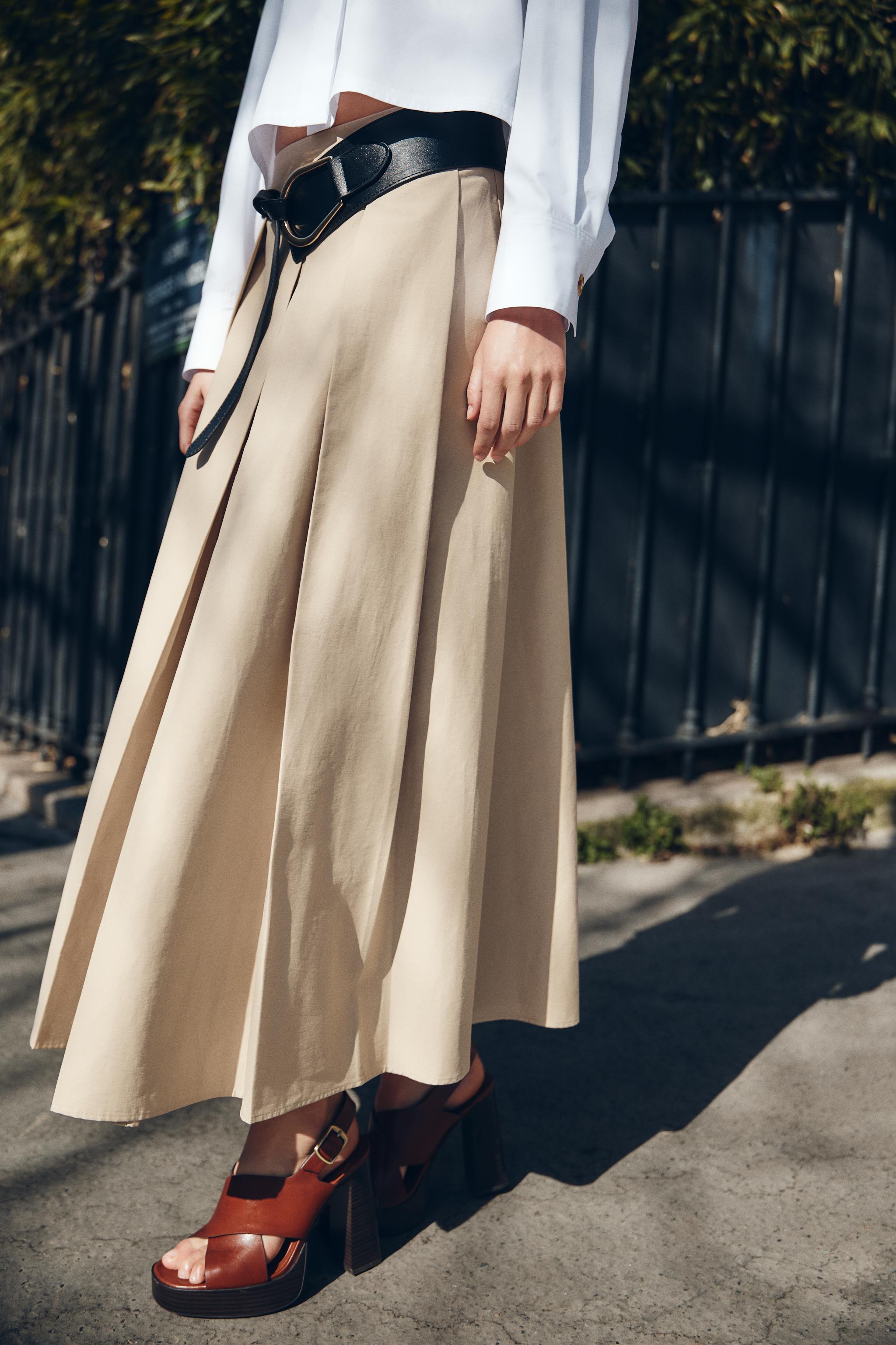 ベルト付きミディ丈スカート - ミディアムキャメル | ZARA Japan