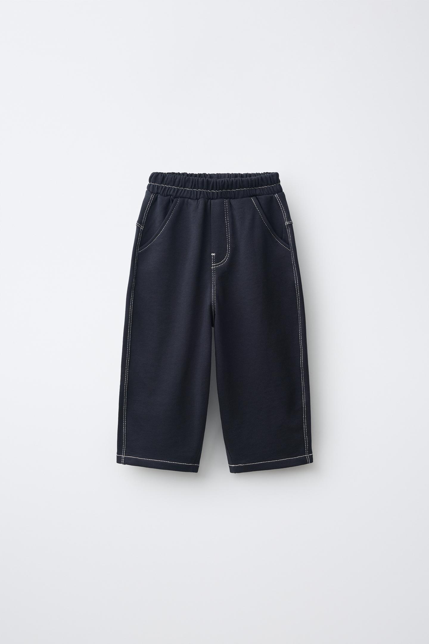 Детские брюки Zara Contrast Stitching Fleece Baggy, цвет: Чёрный