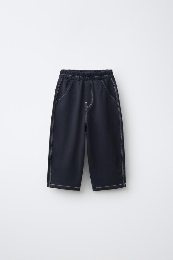 Zara CONTRAST STITCH FELPA BAGGY PANTS - Black - Image 0