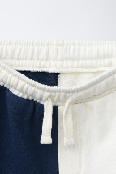 COLOUR BLOCK LOGO PLUSH BERMUDA SHORTS - Blue / Green by Zara - Image 2