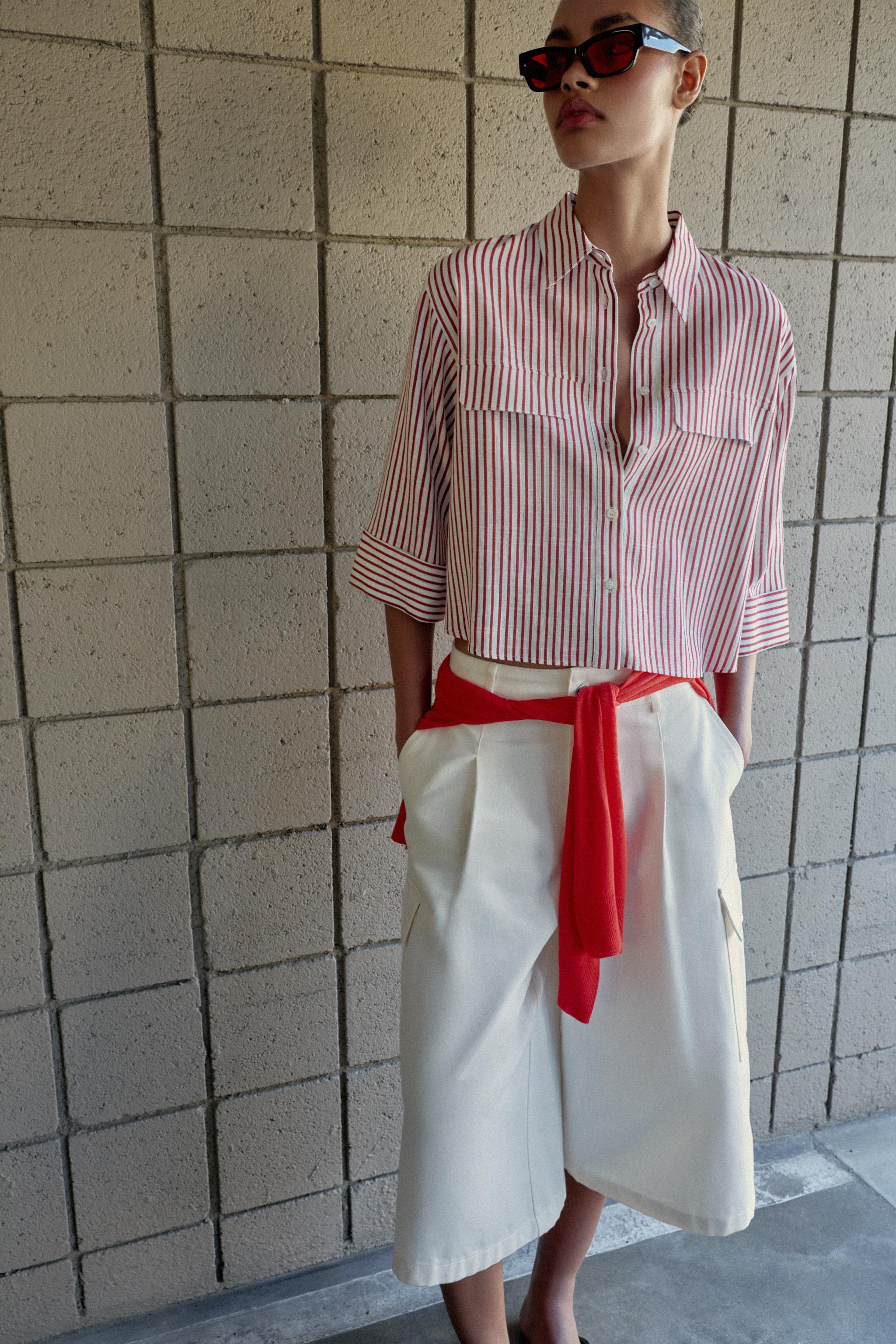CHEMISE À RAYURES AVEC LIN