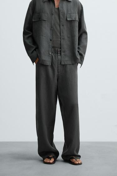 PANTALON COUPE DÉCONTRACTÉE 100 % CHANVRE - Gris anthracite de Zara - Image 1