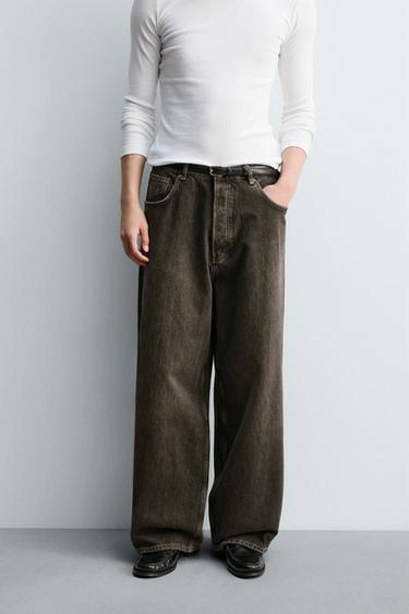 バギーフィットデニムパンツブラウンZaraのバギーフィットデニムパンツ - ブラウン