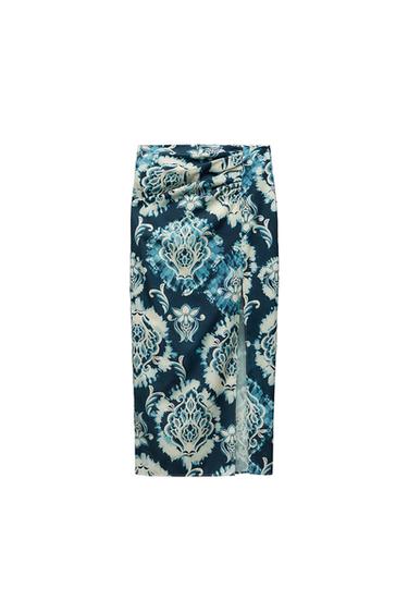 RUCHED PRINTED MIDI SKIRT
