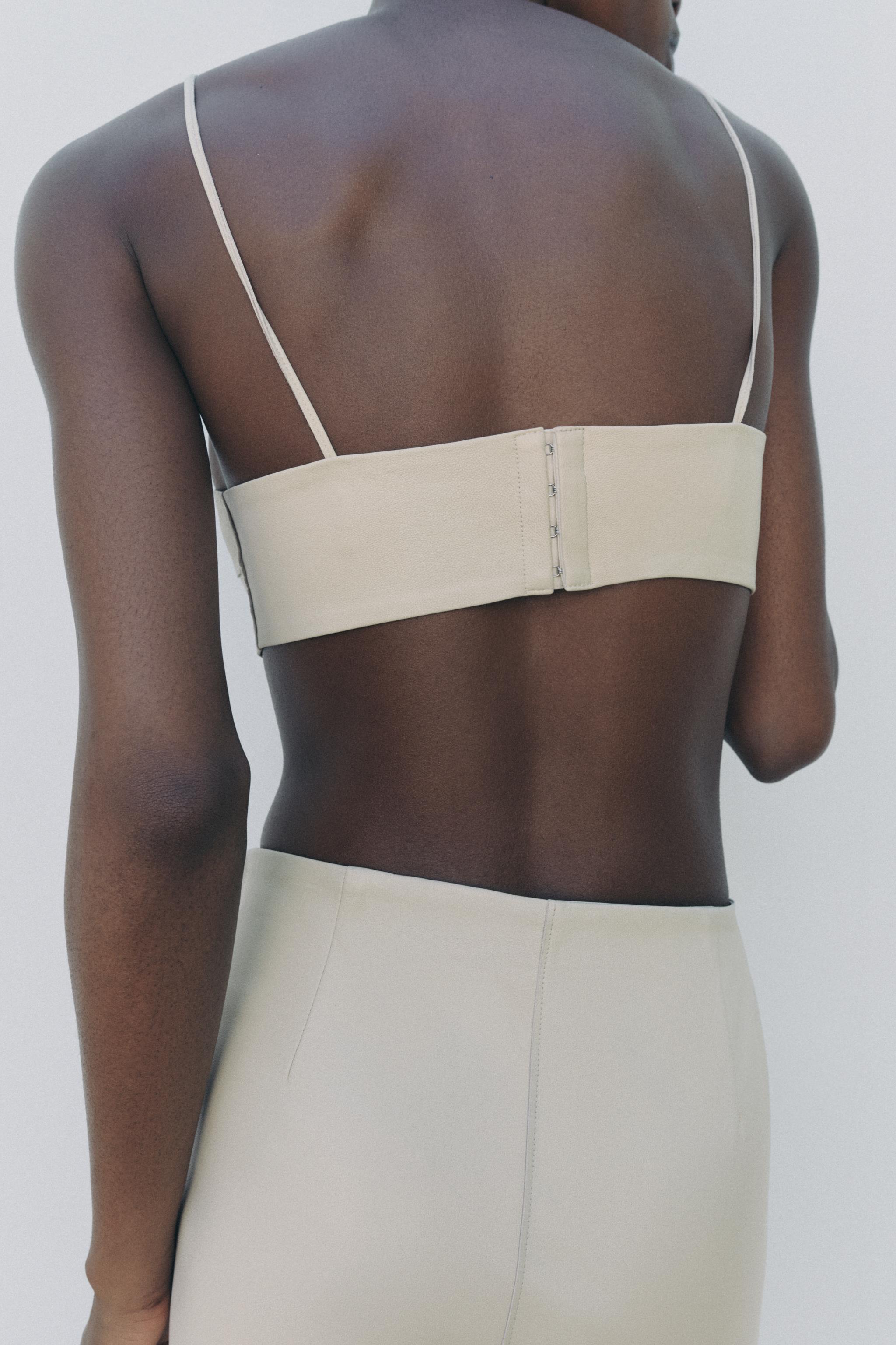 100% LEATHER BANDEAU TOP - Oyster-white | ZARA United States