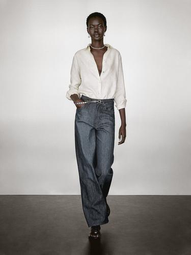 Zara Flowing 100% linen shirt - Stone