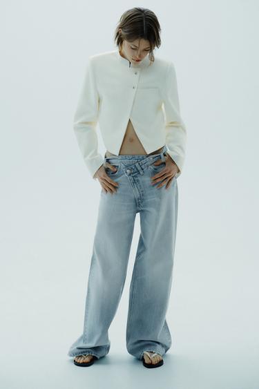 TRF WIDE-LEG HIGH-WAIST JEANS WITH WRAPAROUND WAIST - Light blue by Zara - Image 0
