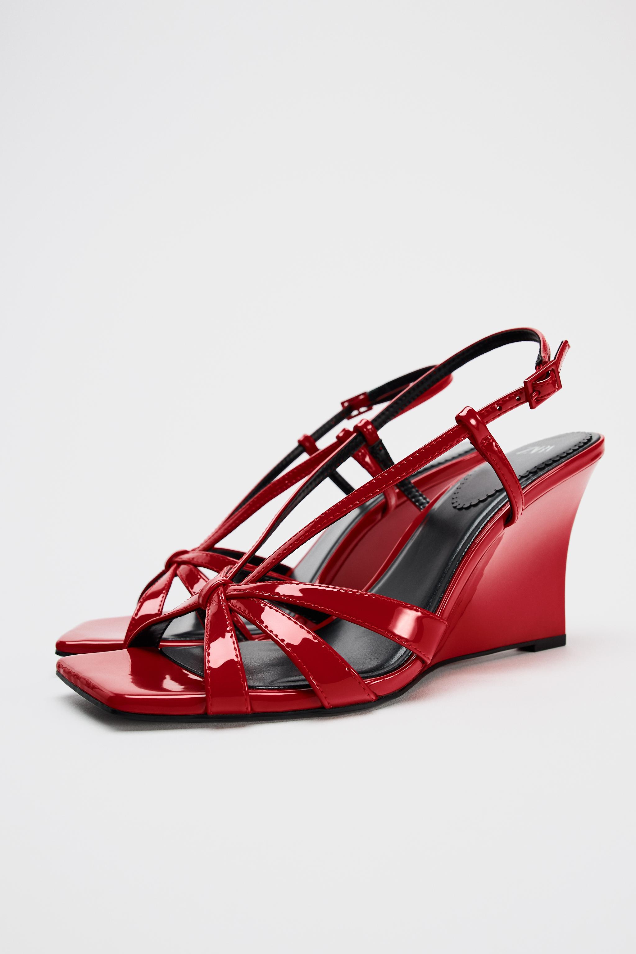 FAUX PATENT LEATHER STRAPPY WEDGES Red ZARA United States