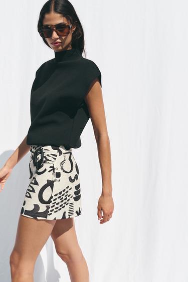 BUCKLE PRINT MINI SKIRT - Black / White by Zara - Image 3