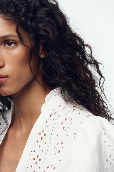 SHIRT WITH CUTWORK EMBROIDERY AND PUFF SLEEVES - White by Zara - Image 6
