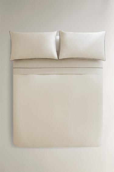 SATEEN DUVET COVER WITH PIPING - Light grey by Zara