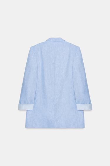 VESTE AVEC LIN À MANCHES RETROUSSÉES - Bleu clair de Zara - Image 8