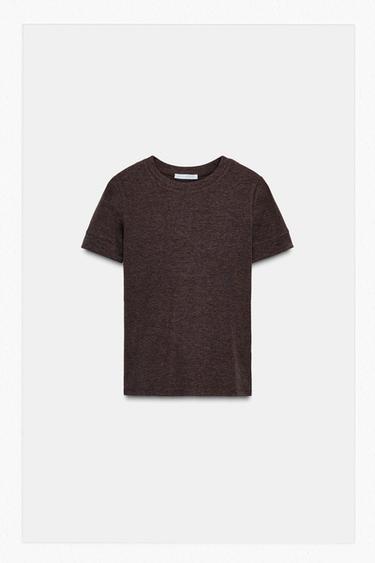 MINIMAL SHORT SLEEVE T-SHIRT - Brown marl by Zara