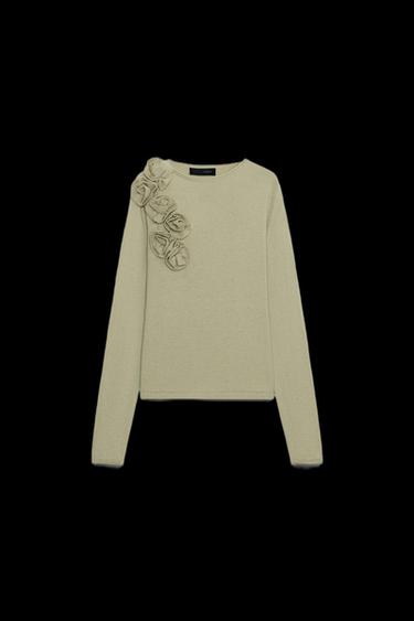 FLORAL WOOL SWEATER - Light khaki by Zara