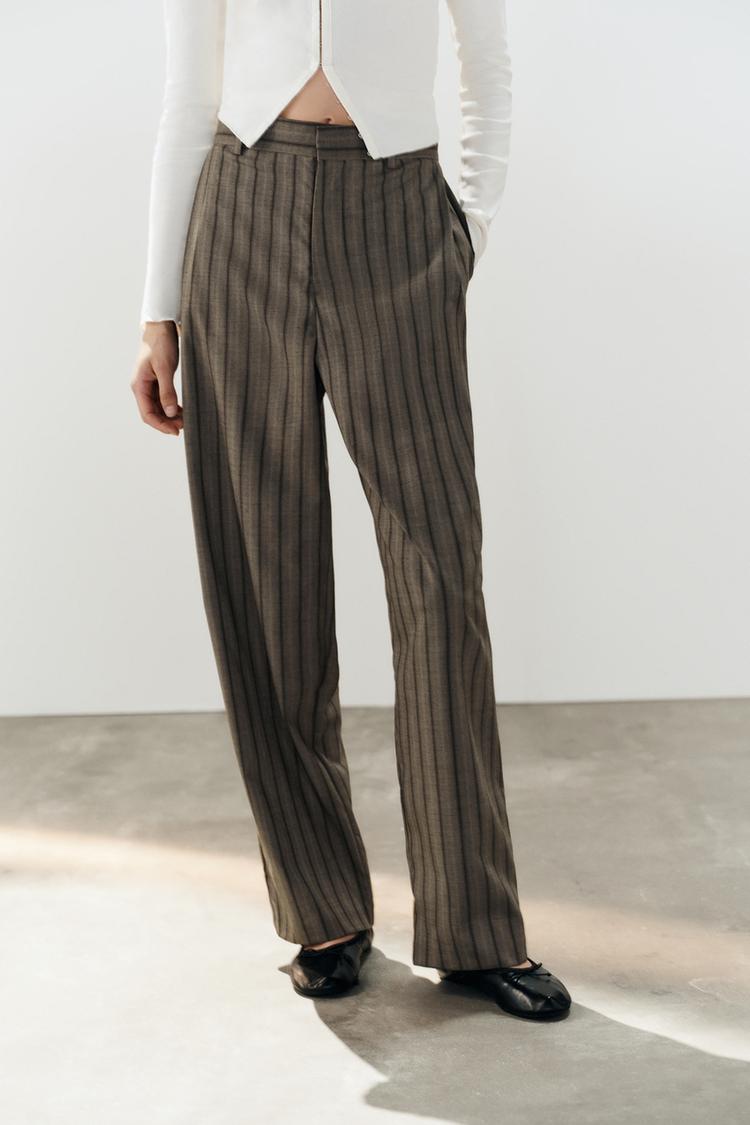 STRIPED PLEATED TROUSERS