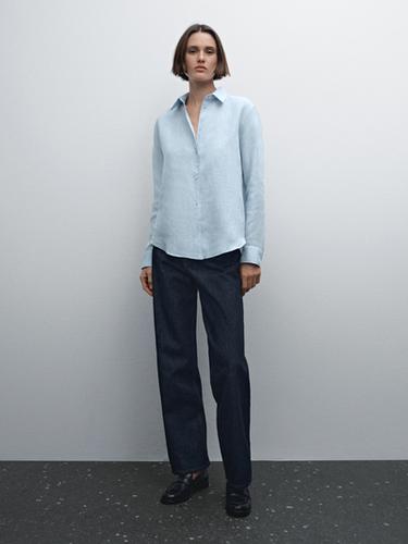Zara Flowing 100% linen shirt - Sky blue - Image 0
