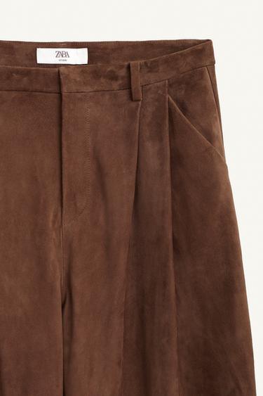 100% SUEDE DARTED TROUSERS LIMITED EDITION - Brown / Taupe by Zara - Image 5