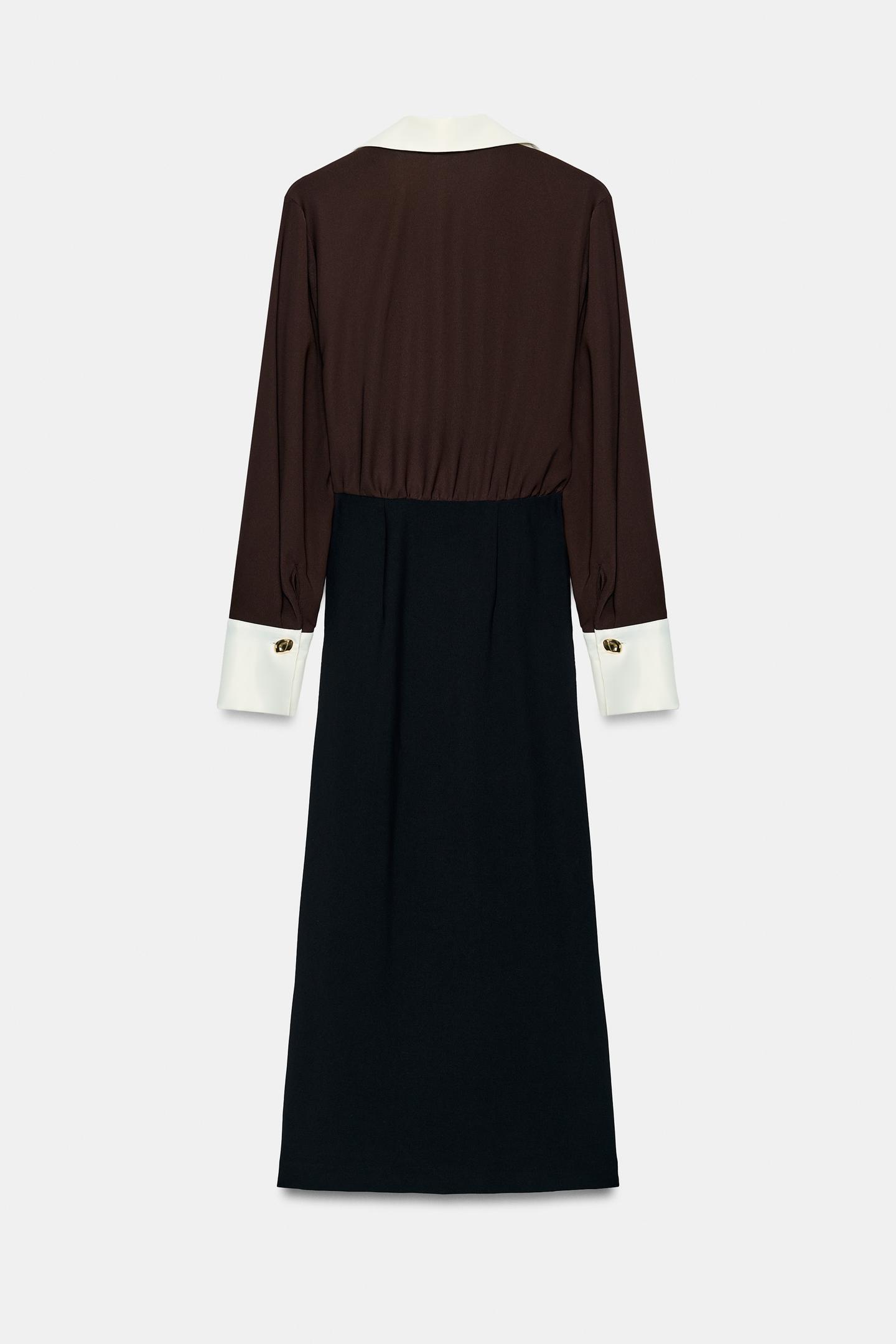 Женское платье Zara Combined Buckle MIDI, цвет: Коричневый — фото 9