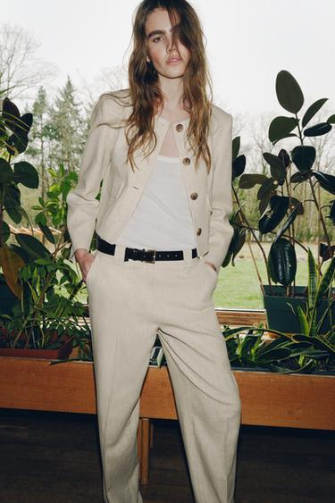 RUSTIC WEAVE STRAIGHT-LEG TROUSERS - Light beige by Zara - Image 2