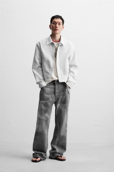 CROPPED FIT JACQUARD JACKET - Light grey by Zara - Image 0