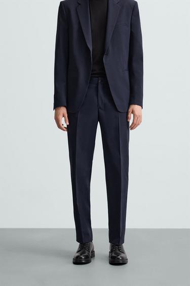 Zara TEXTURED SUIT PANTS - Navy blue