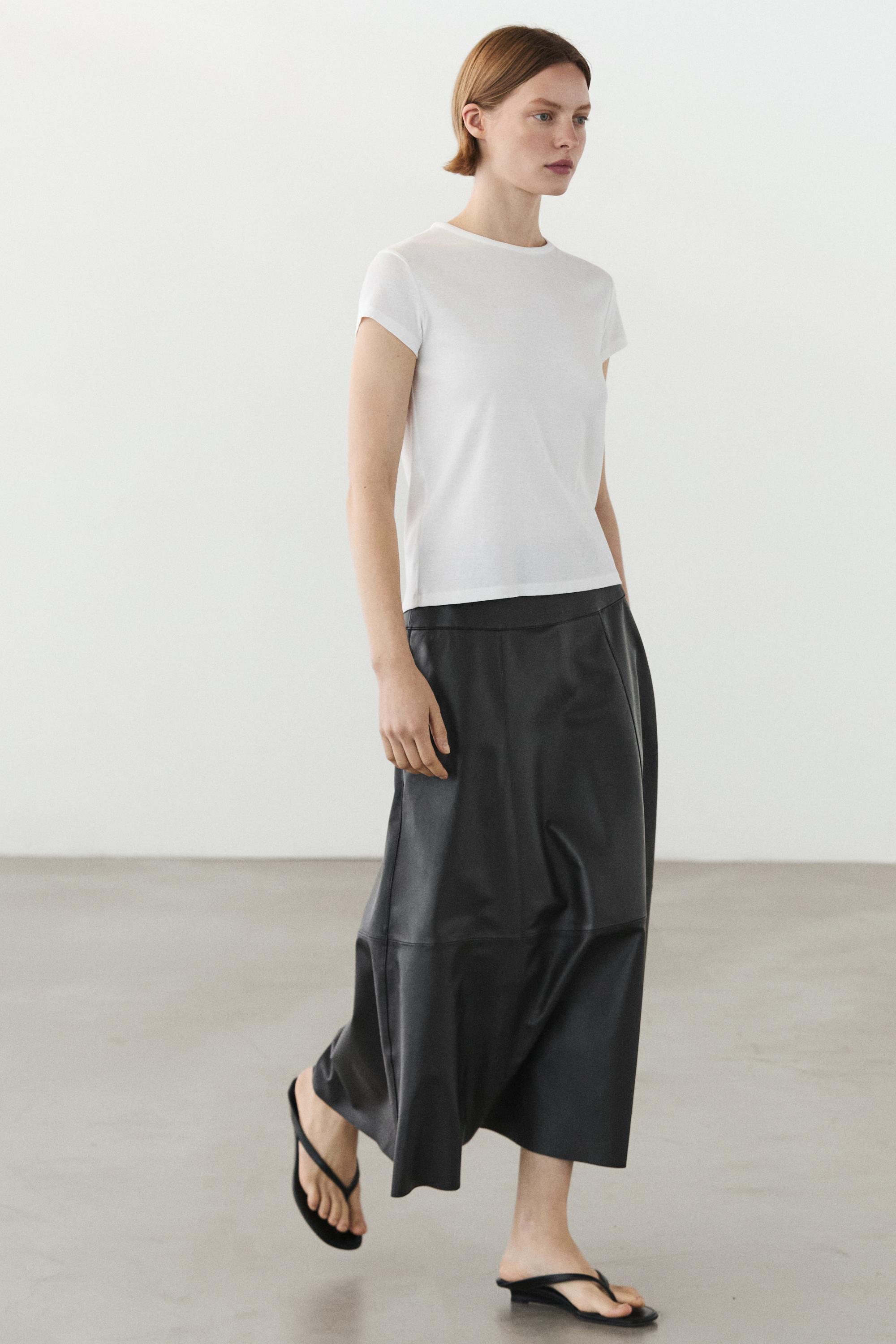 Nappa leather midi skirt with seams