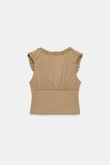 TOP POPELINE EFFET DÉLAVÉ - Ocre de Zara - Image 5