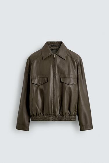 CAZADORA BOMBER EFECTO PIEL - Marrón de Zara