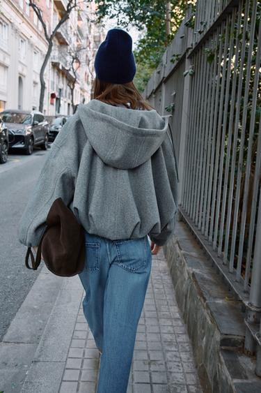 BOMBER OVERSIZE À CAPUCHE SOFT - Gris de Zara - Image 5