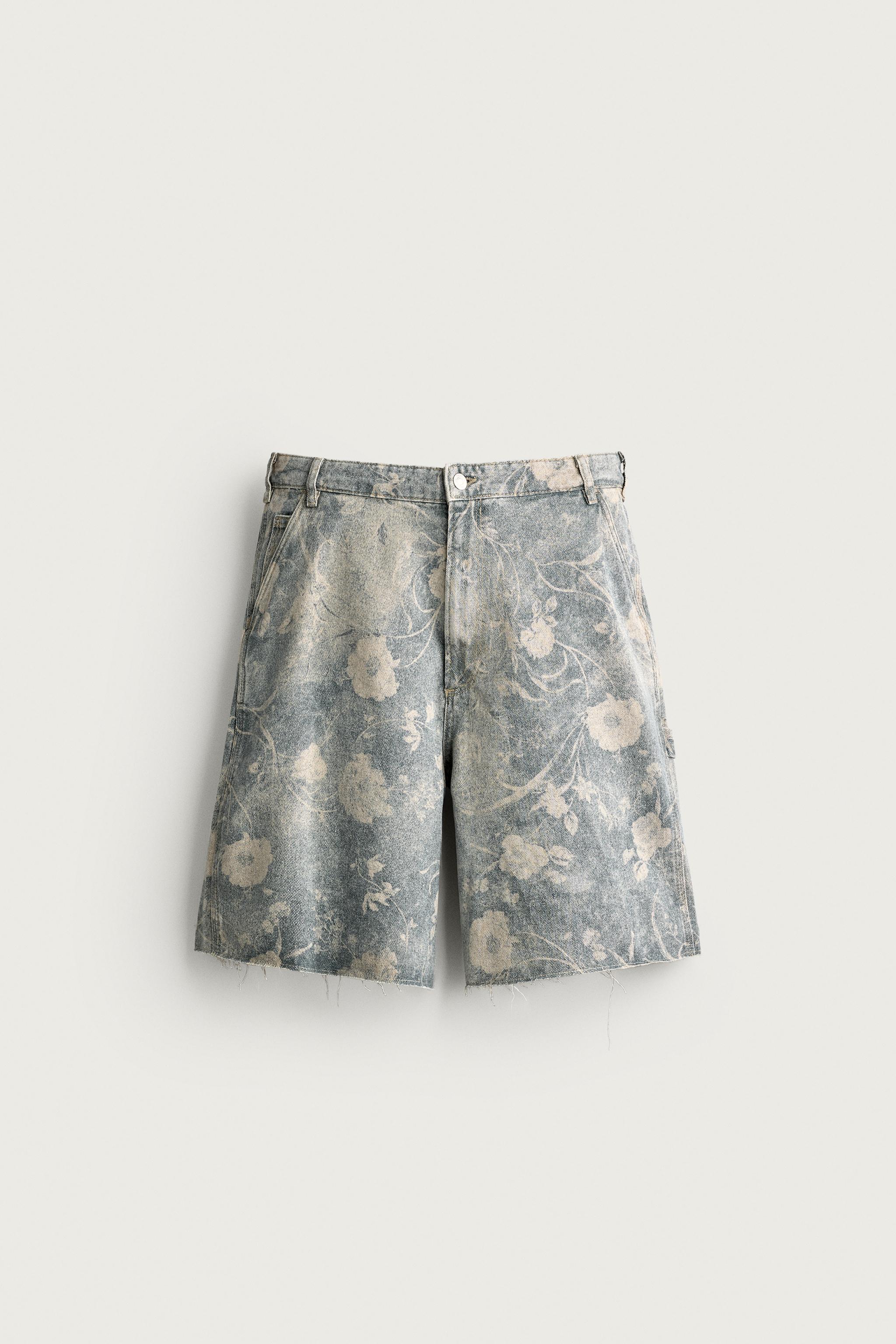 WASHED FLORAL PRINT RELAXED FIT SHORTS — 025
