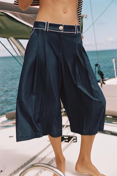 WEITE BERMUDASHORTS MIT KONTRASTPASPELN - Blau von Zara