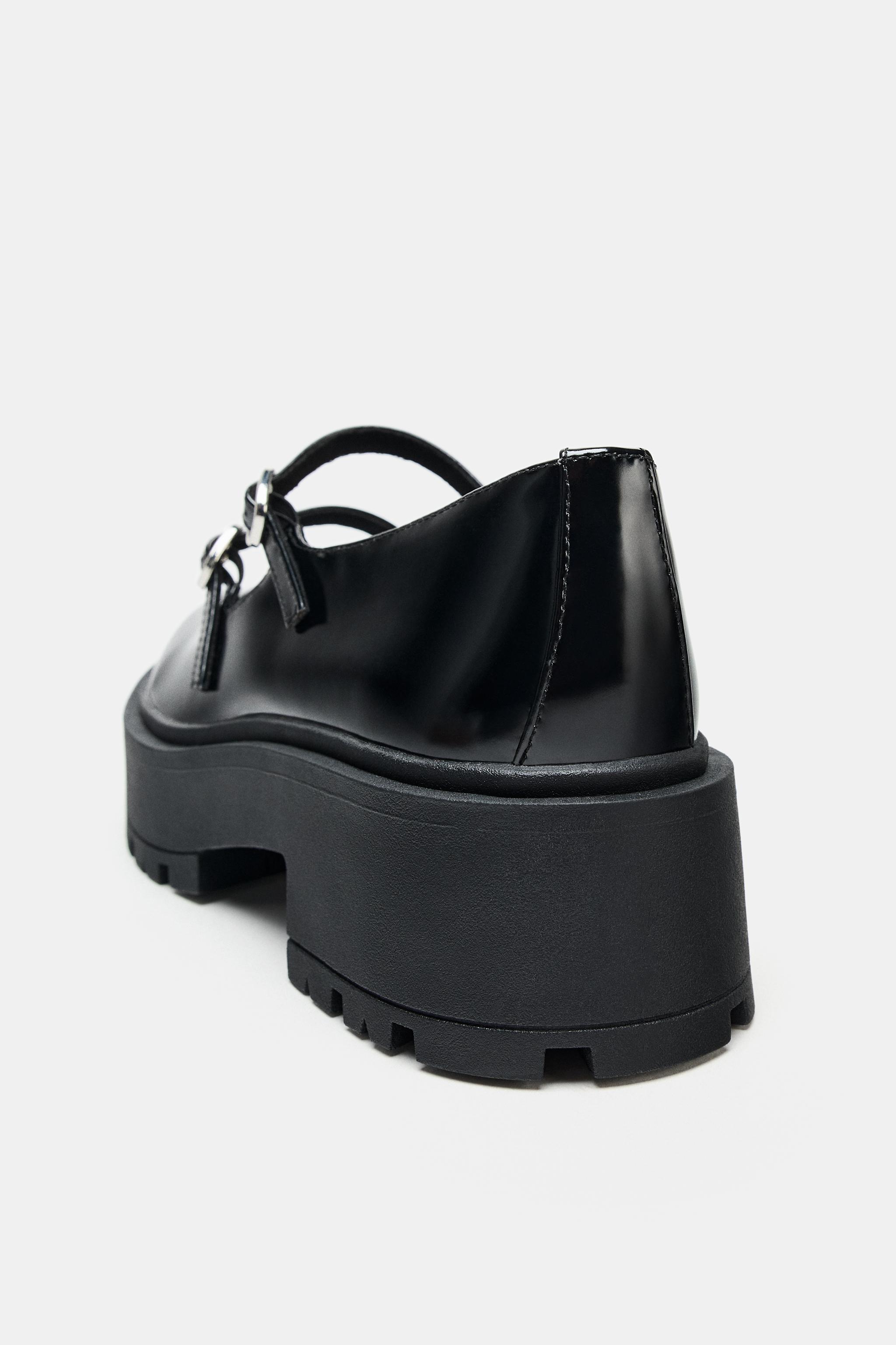 ストラップ付きプラットフォームバレエシューズ - ブラック