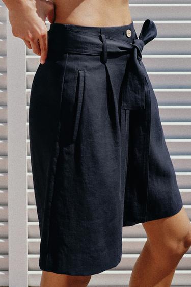 TIE-BELT SHORTS — Navy blue 1