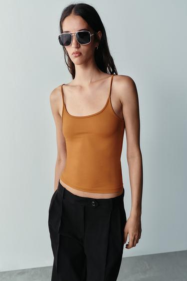 Zara SPAGHETTI STRAP POLYAMIDE TANK TOP - Mustard
