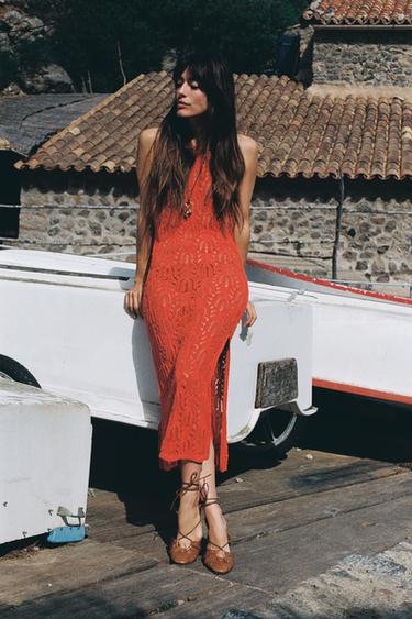VESTITO MIDI IN MAGLIA POINTELLE - Arancione di Zara - Immagine 0