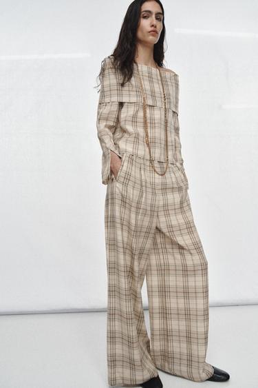 CHECK TROUSERS ZW COLLECTION - Beige by Zara - Image 0